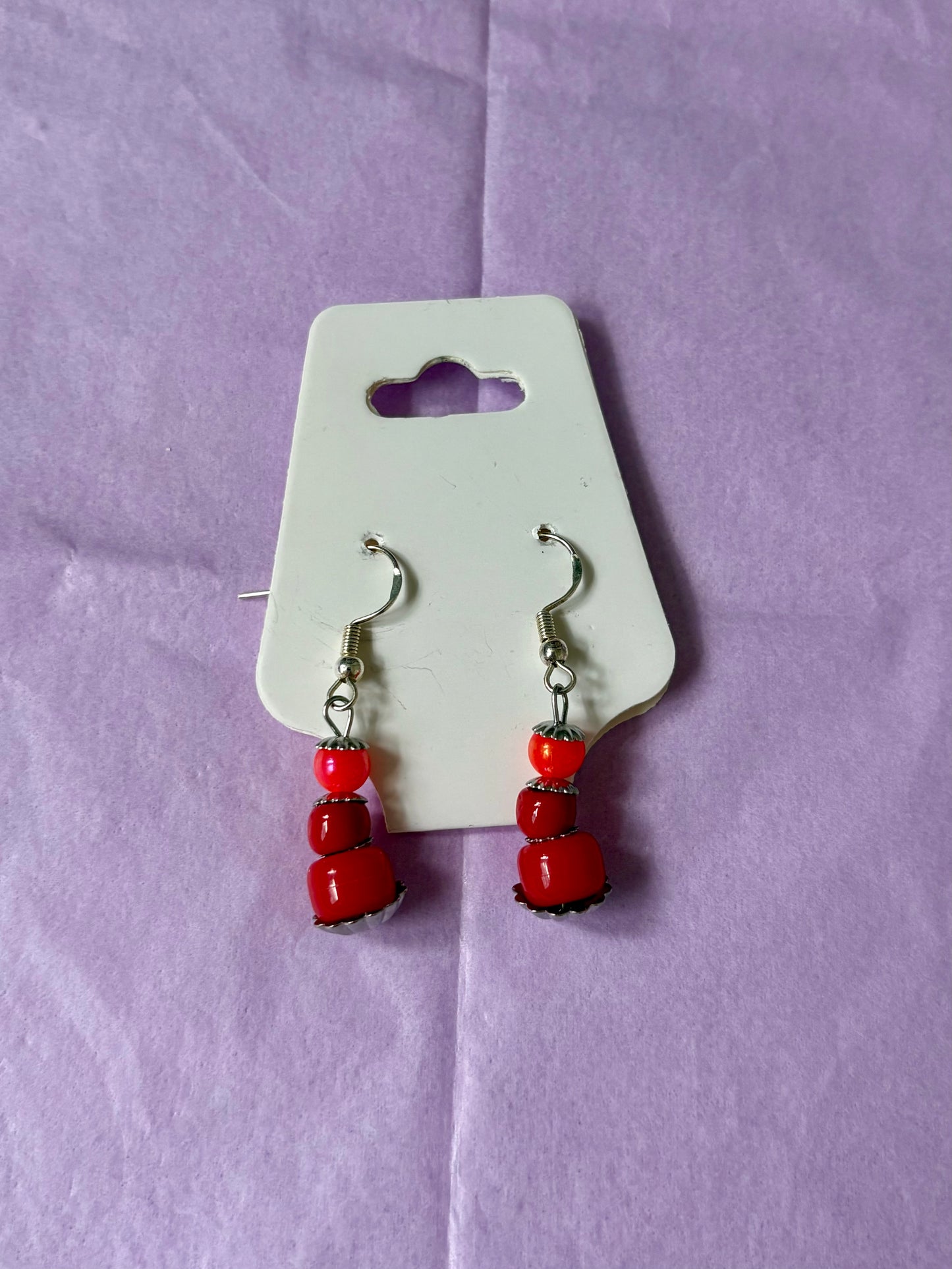 Sterling silver beaded earrings | Red