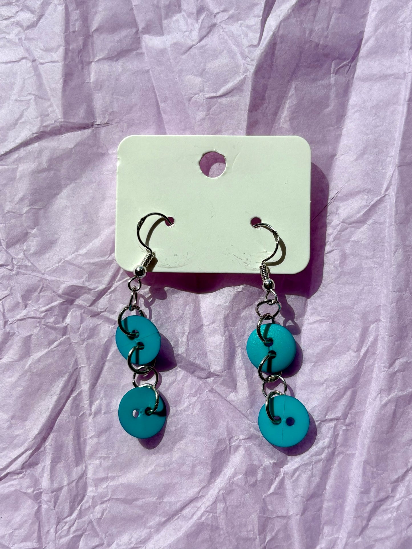 Upcycled Dangly Button Earrings | Blue