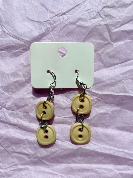 Upcycled Dangly Button Earrings | Beige