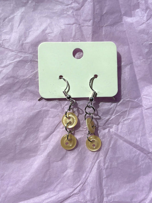 Upcycled Dangly Button Earrings | Yellow