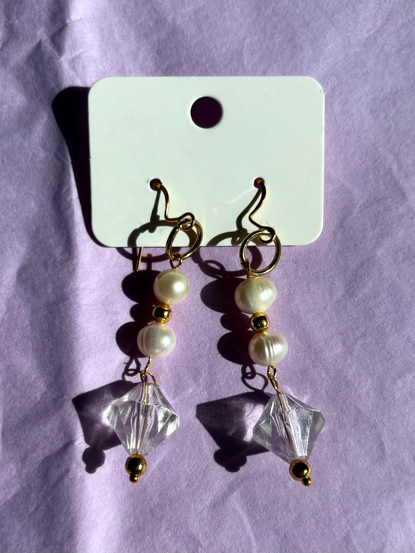 Gold beaded earrings | White