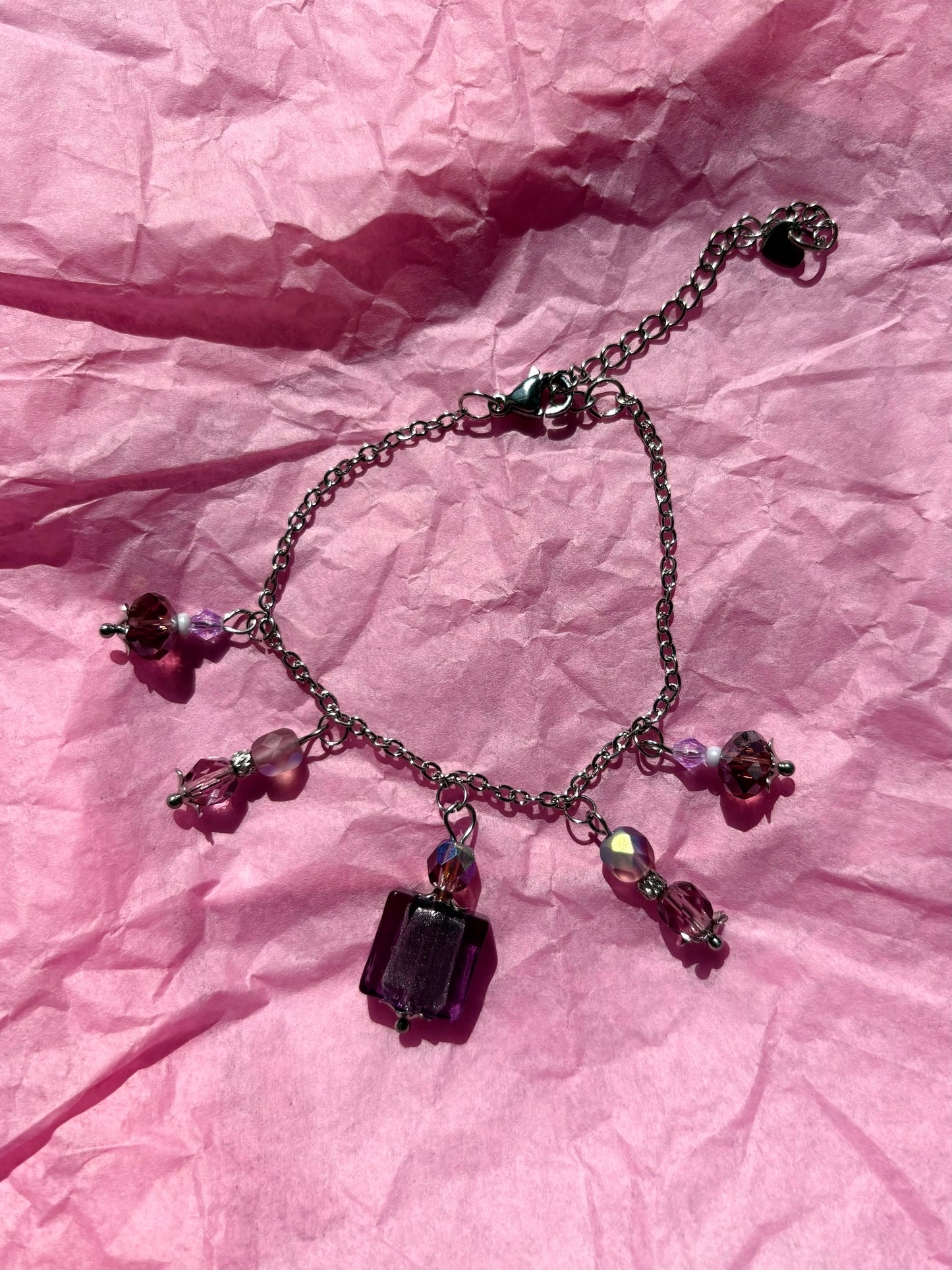 Purple Pansy Upcycled Charm Bracelet