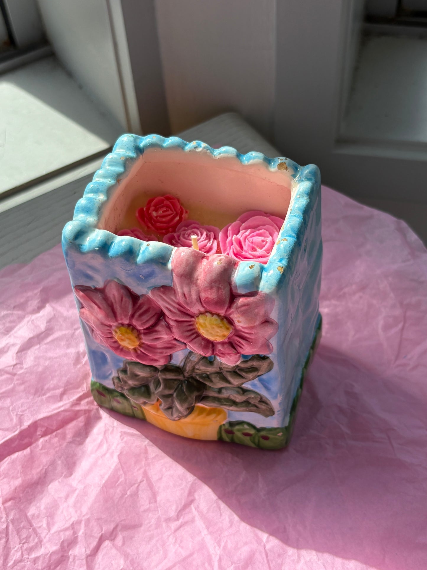 Upcycled Scented Candle | Ceramic Flower Basket