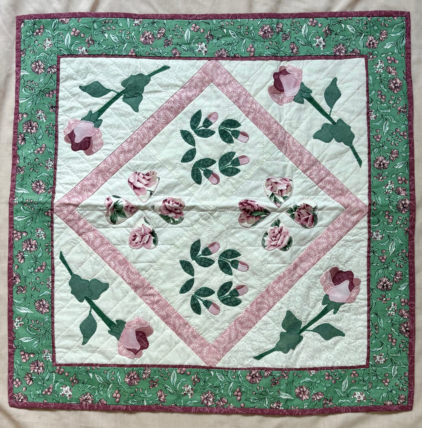 “Pink Flowers” Handmade Quilt Wall Hanging