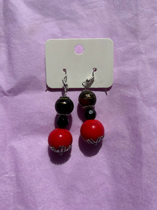 Sterling silver beaded earrings | Red