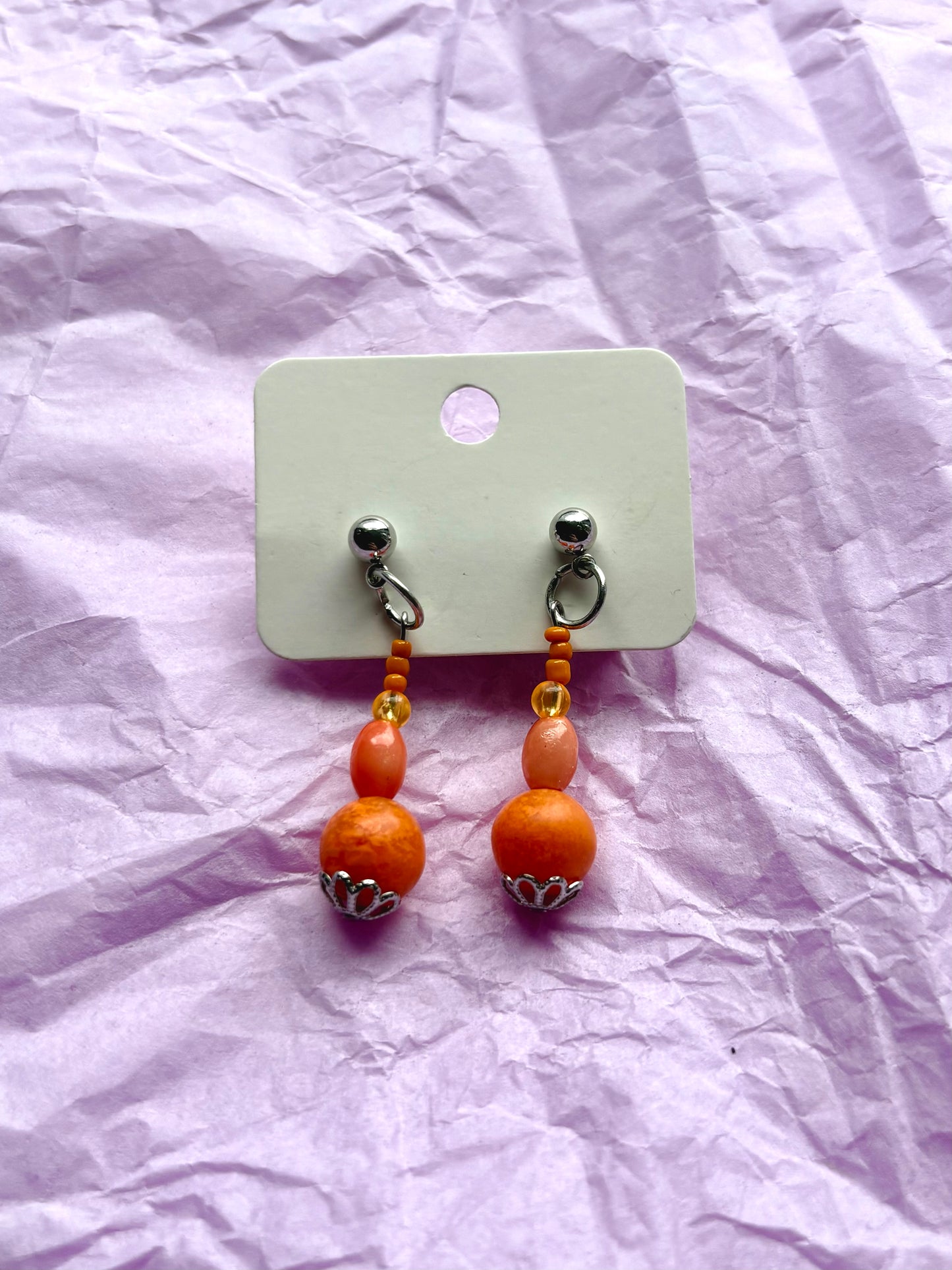 Beaded stud earrings | Orange