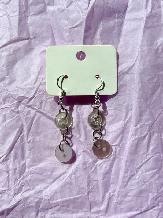 Upcycled Dangly Button Earrings | White