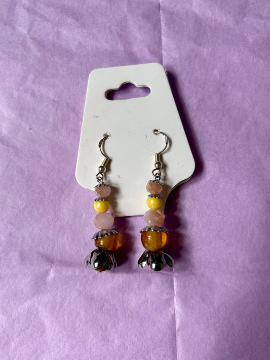 Sterling silver beaded earrings | Yellow