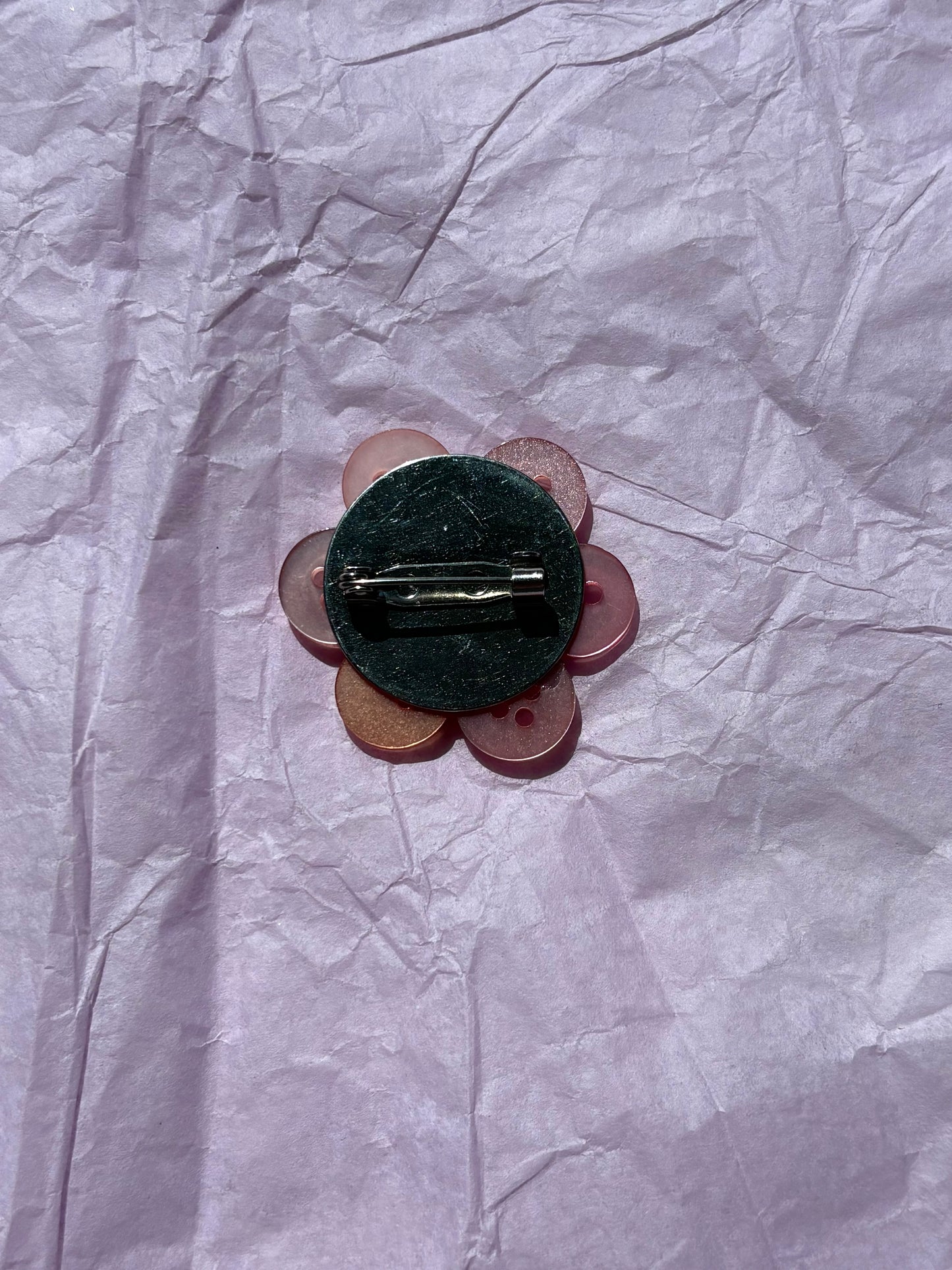 Pink Flower Upcycled Button Pin Badge