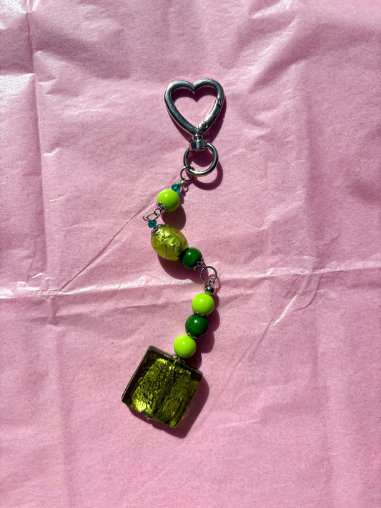 Heart-shaped beaded keychain | Green
