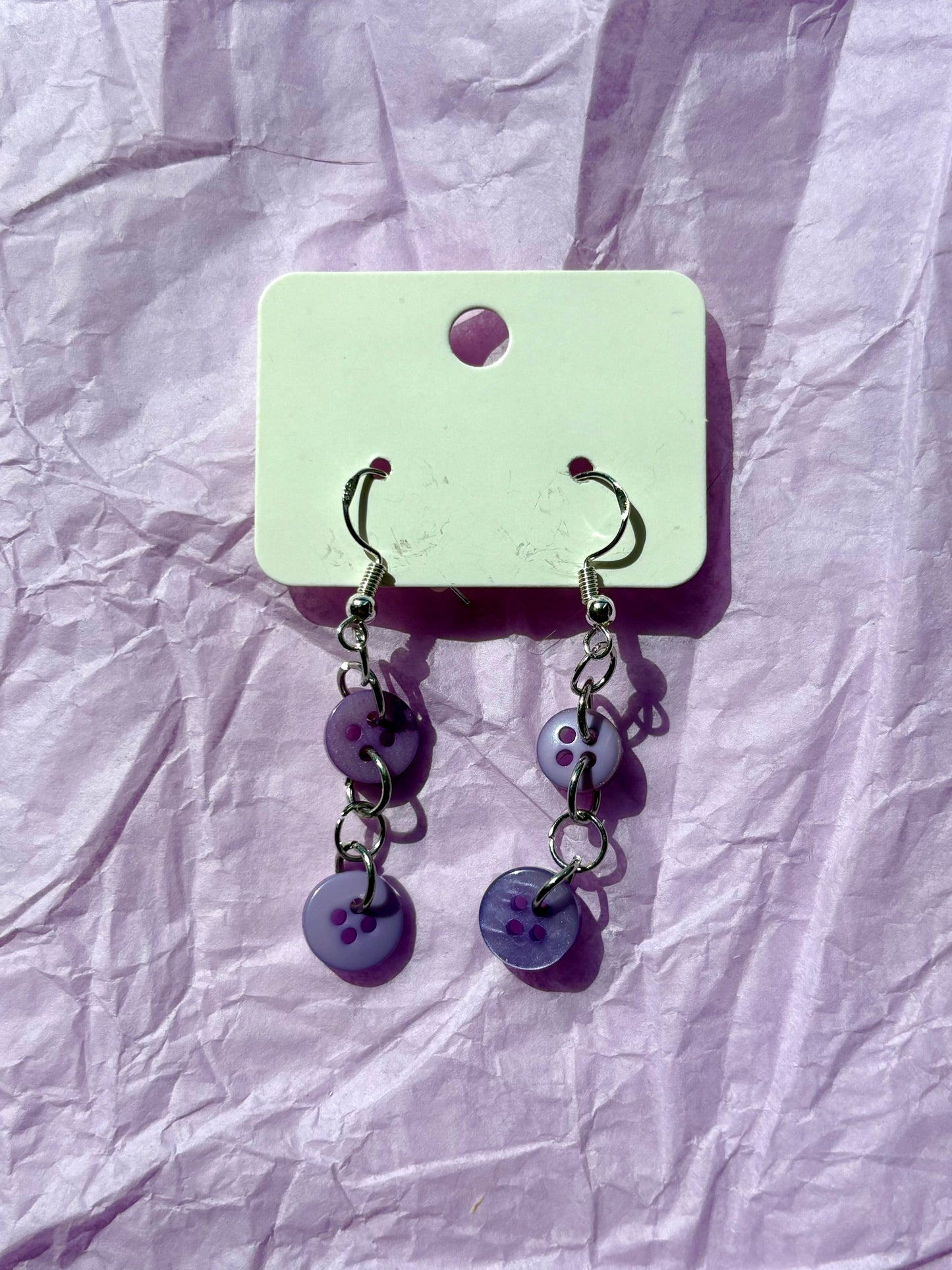 Upcycled Dangly Button Earrings | Purple