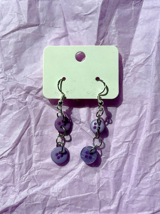 Upcycled Dangly Button Earrings | Purple