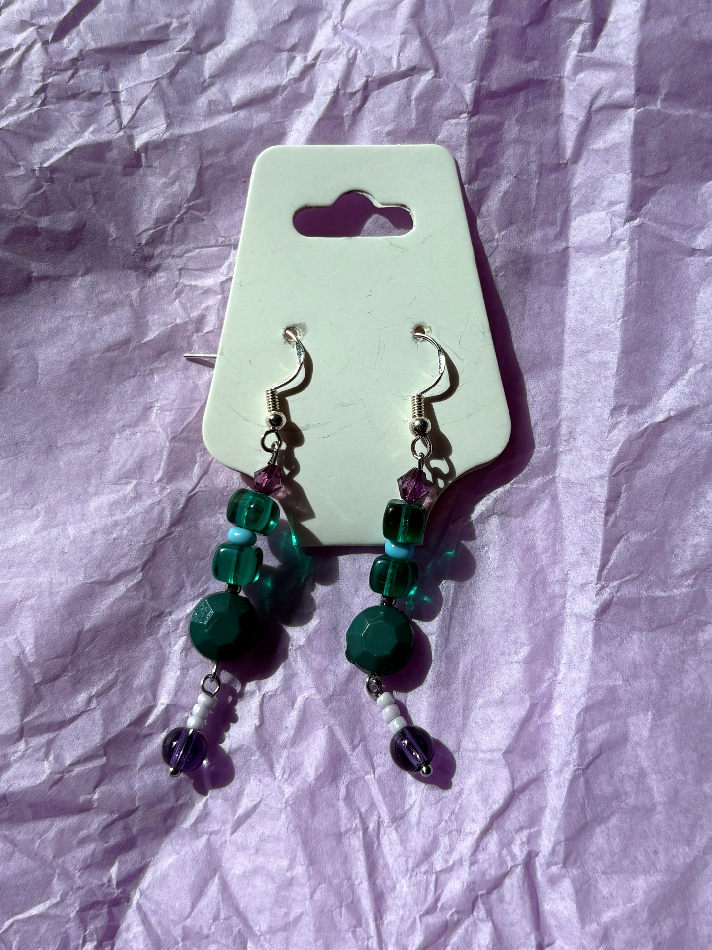 Sterling silver beaded earrings | Green