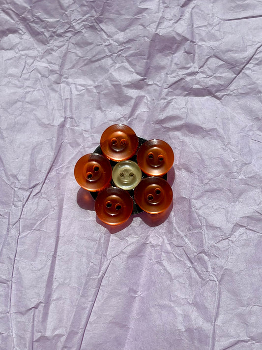 Orange Flower Upcycled Button Pin Badge