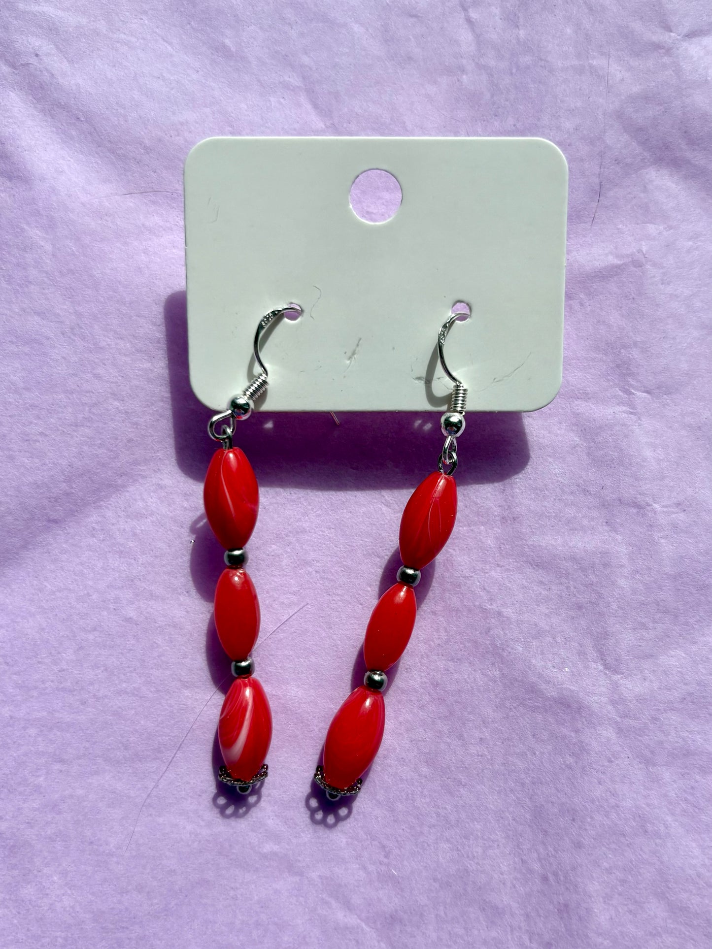 Sterling silver beaded earrings | Red