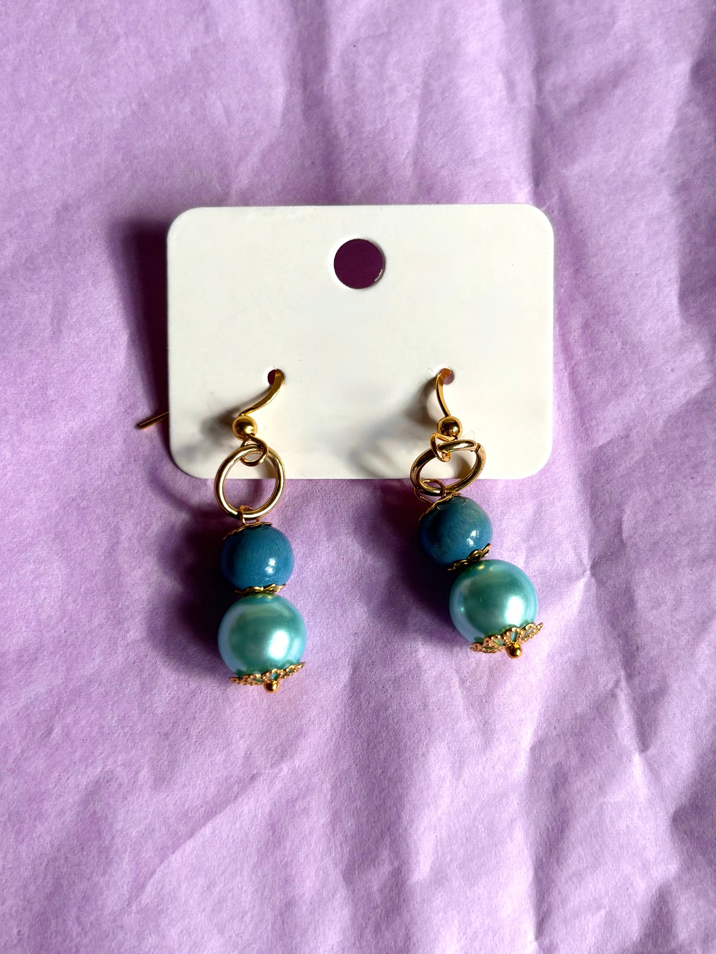 Gold beaded earrings | Blue