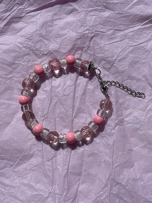 Pink Tulip Upcycled Beaded Bracelet