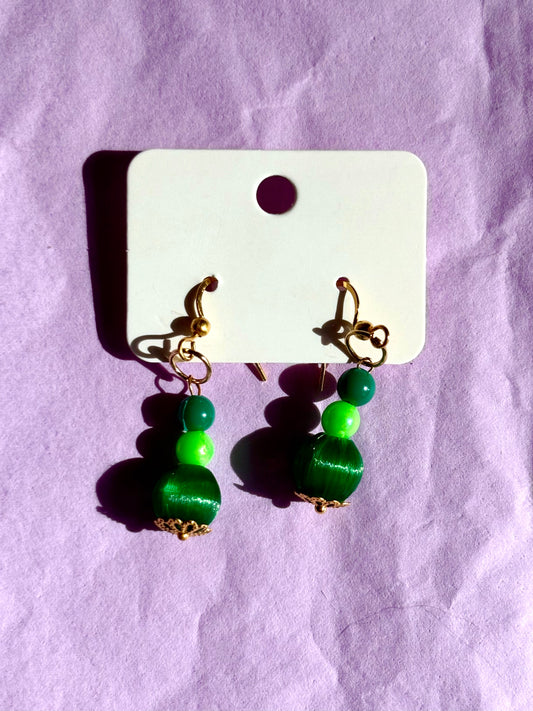 Gold beaded earrings | Green