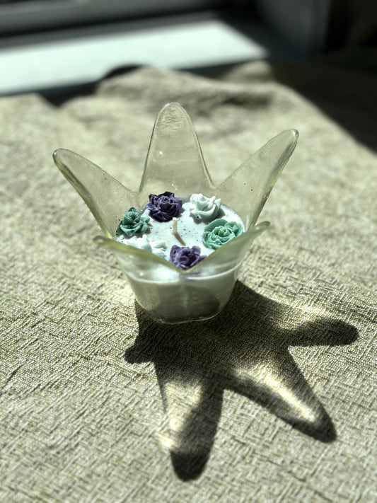 Upcycled Scented Candle | Glass Christmas Flower