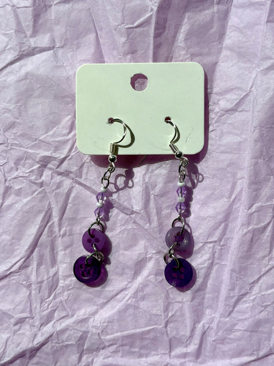 Upcycled Dangly Button Earrings | Purple