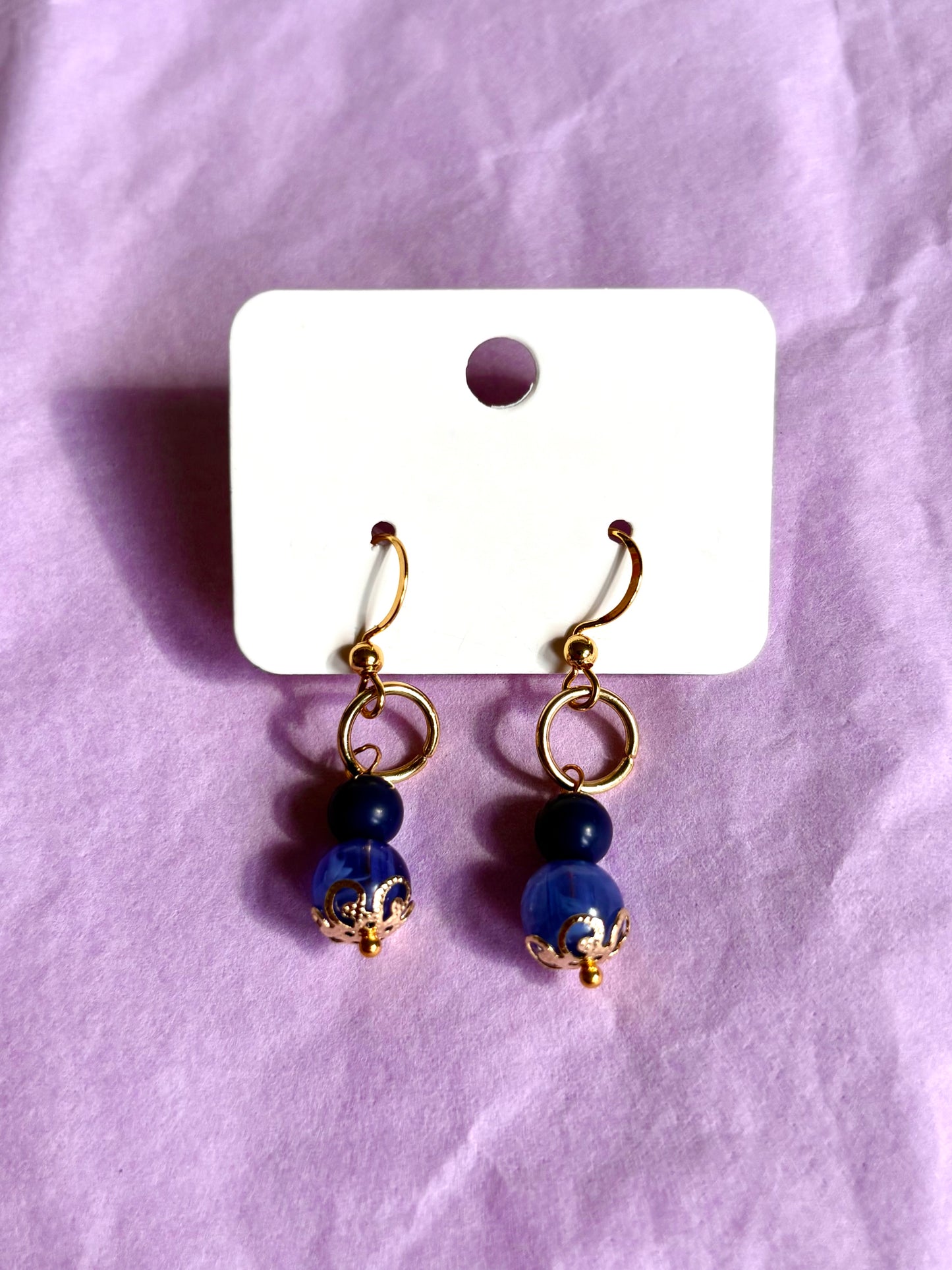 Gold beaded earrings | Blue