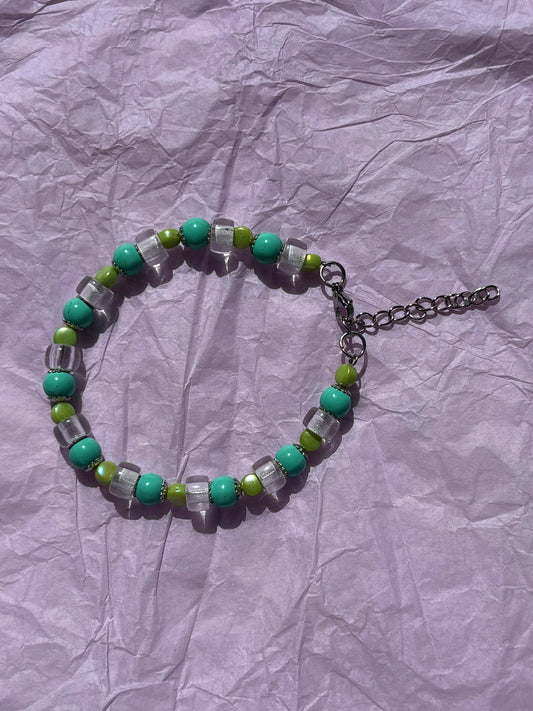 Green Anthurium Upcycled Beaded Bracelet