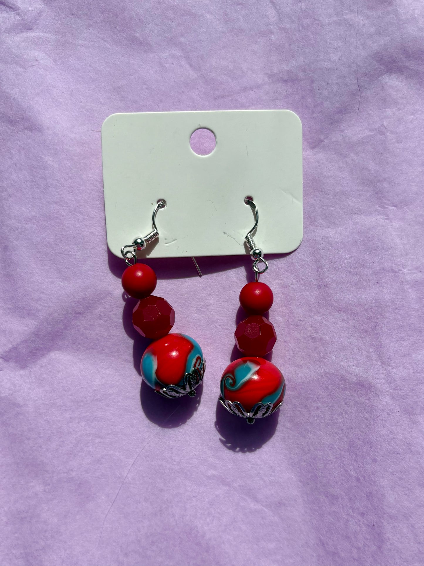 Sterling silver beaded earrings | Red