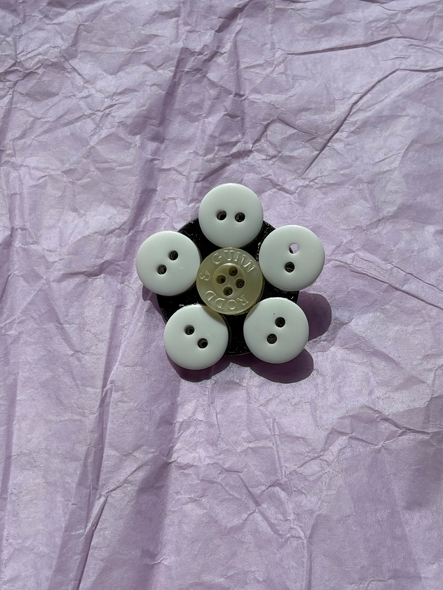 White Flower Upcycled Button Pin Badge