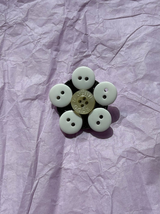 White Flower Upcycled Button Pin Badge
