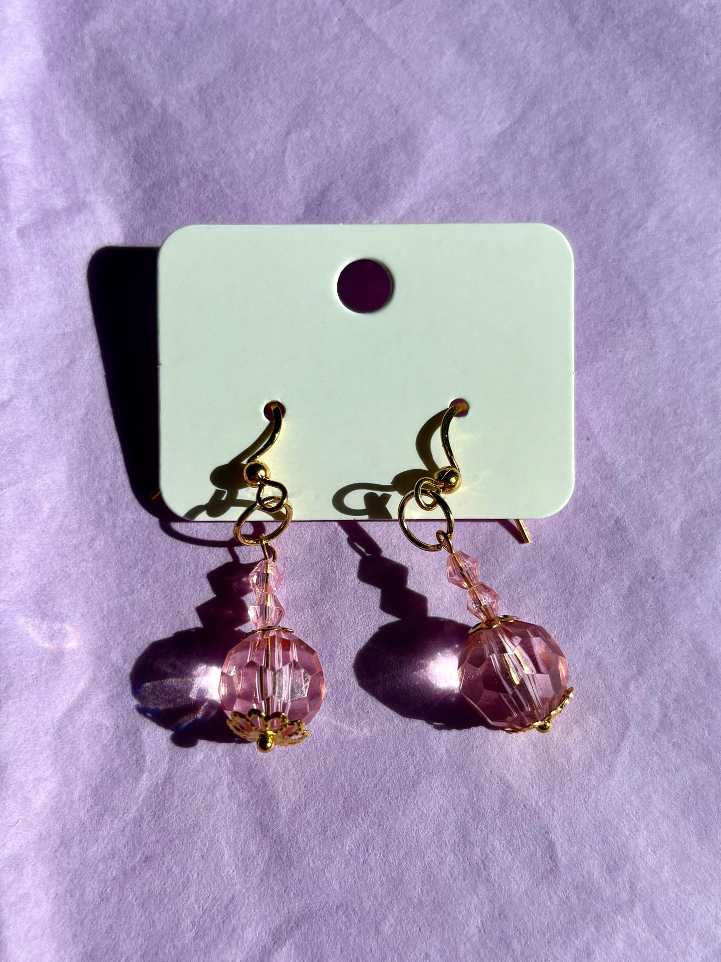 Gold beaded earrings | Pink