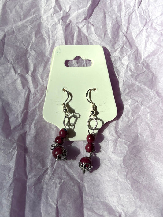 Sterling silver beaded earrings | Maroon