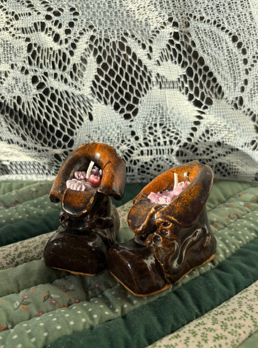 Upcycled mini shoe candles (pair)